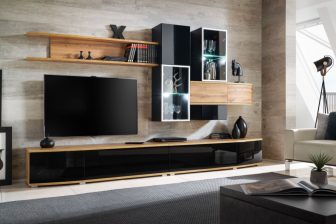 Meblościanka 300 cm czarna połysk drewniana DALLAS