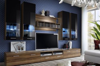 Meblościanka 300 cm na całą ścianę z witrynami DANDO - wybór kolorystyki