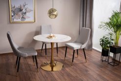 Okrągły stół na złotej nodze z blatem marmurowym