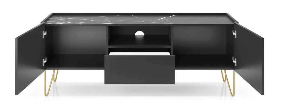 Grafitowa szafka RTV 144 cm na złotych nogach GOLDEN 2