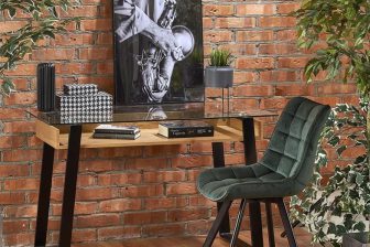 Stylowe biurko do pokoju drewniane ze szklanym blatem