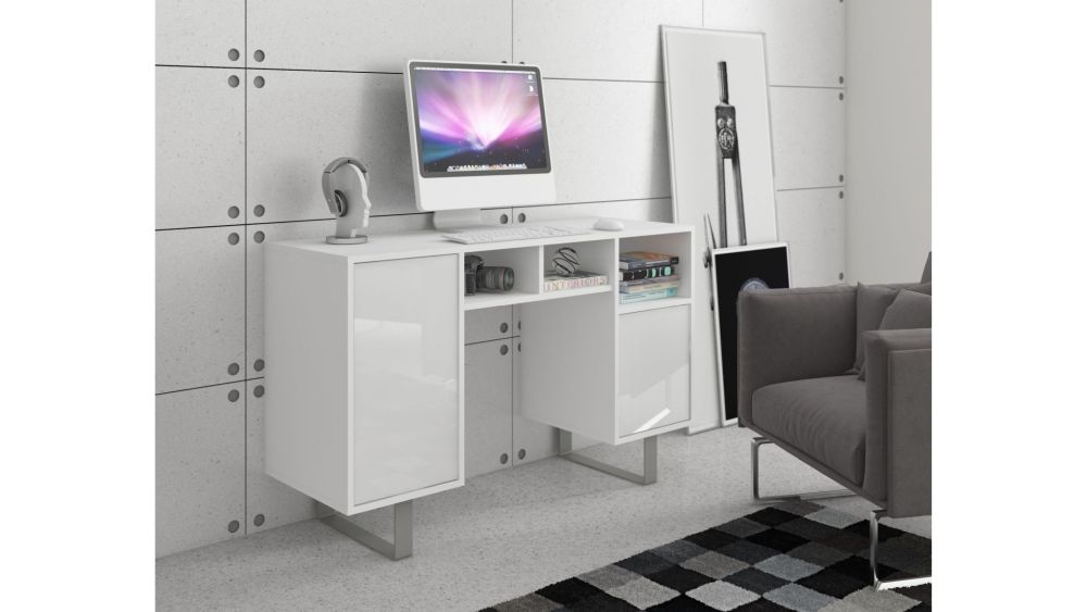 Białe połysk biurko gabinetowe