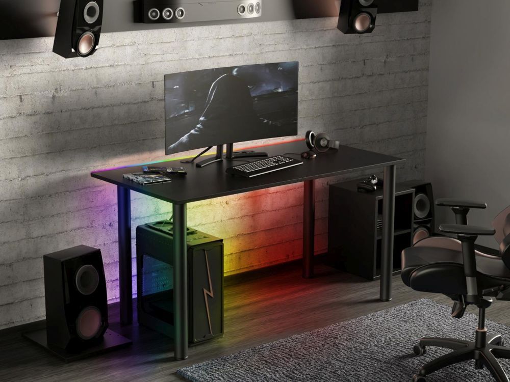 Czarne biurko gamingowe LED