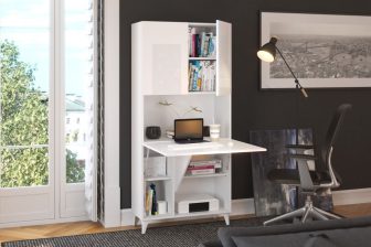 Biurko nowoczesne białe chowane w szafie