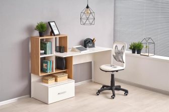 Biiurko z regałem i szufladą dąb sonoma białe