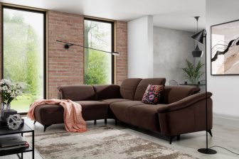 Duży narożnik czekoladowy z funkcją spania regulowane zagłówki