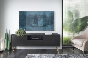 Grafitowa szafka RTV na złotych nogach