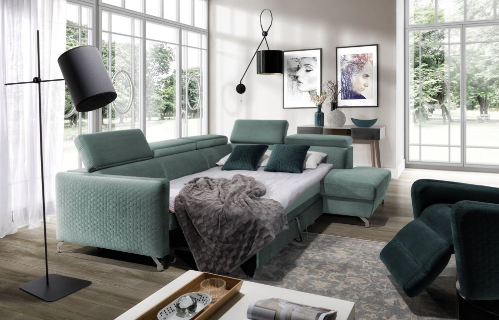 Miętowy narożnik z funkcją spania MABEL 2 4