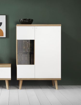 Niska witryna ze szkłem w stylu skandynawskim PRIMAVERA 90