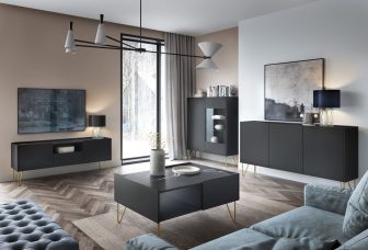 Zestaw czarnych mebli do salonu na złotych nogach GOLDEN