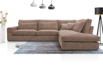 Bardzo wygodna kanapa narożna sztruksowa z głębokim siedziskiem