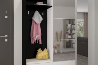 Aranżacja małego nowoczesnego przedpokoju z garderbą