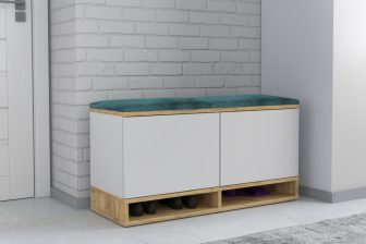 Biała szafka z siedziskiem do garderoby do przedpokoju