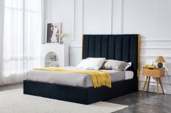 Łóżko z wysokim zagłówkiem, dużym pojemnikiem i wstawkami ze złota lub srebra PALAZZO 3