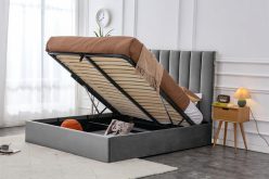 Łóżko z wysokim zagłówkiem, dużym pojemnikiem i wstawkami ze złota lub srebra PALAZZO 21