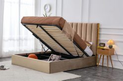 Łóżko z wysokim zagłówkiem, dużym pojemnikiem i wstawkami ze złota lub srebra PALAZZO 13