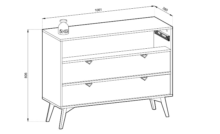 Komoda szufladowa z dekorem w jodełkę styl skandynawski FUTURO 3SZ - wymiary. 