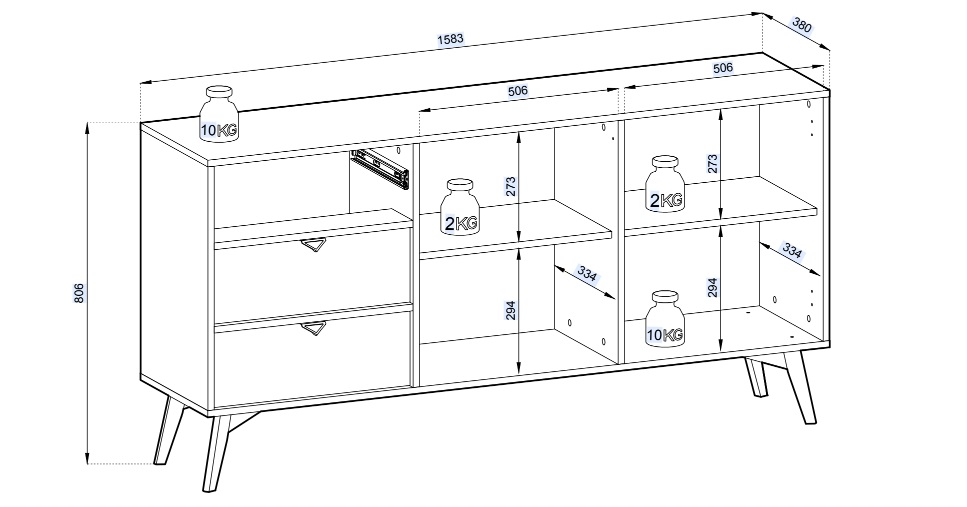 Komoda z nóżkami z dekorem na frontach 158cm FUTURO 3