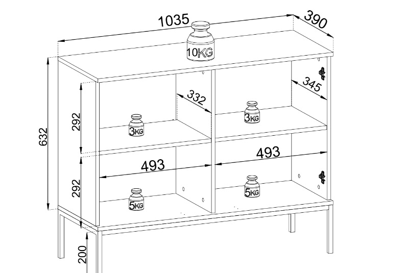 Komoda z szybą hartowaną ENRICO 1D - wymiary.