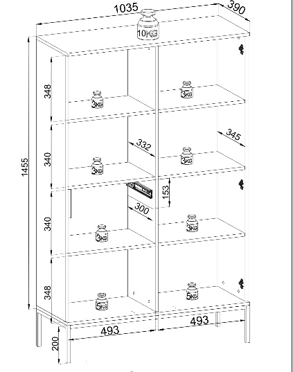 Witryna z oświetleniem 3 punkty ENRICO 3PKT - wymiary szczegółowe. 