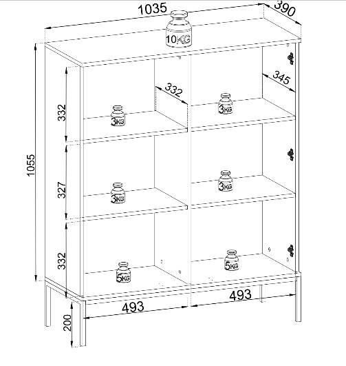 Witryny z oświetleniem 2 punkty ENRICO 2PKT - szczegółowe wymiary. 