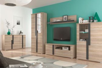 Duża meblościanka dąb sonoma z dwoma witrynami i szafką RTV