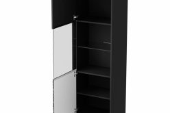 Czarna wysoka witryna z dekorem i na złotych nogach BULLO 3