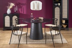 Okrągły czarny stół z walcowaną nogą