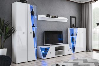 Biała meblościanka z podświetleniem LED