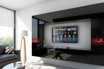 Czarna meblościanka połysk podwieszana z telewizorem