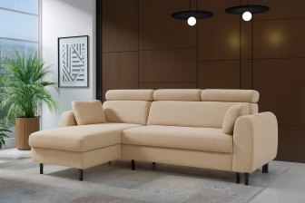 Jasnobrązowy narożnik z funkcją spania z zagłówkami