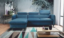 Luksusowy narożnik z funkcją spania do wąskiego salonu z regulowanymi zagłówkami