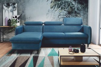 Luksusowy narożnik z funkcją spania do wąskiego salonu z regulowanymi zagłówkami