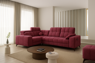 Burgundowy narożnik z funkcją spania z gniazdem USB