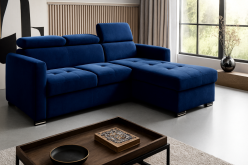 Granatowy narożnik z funkcją spania z regulowanymi zagłówkami