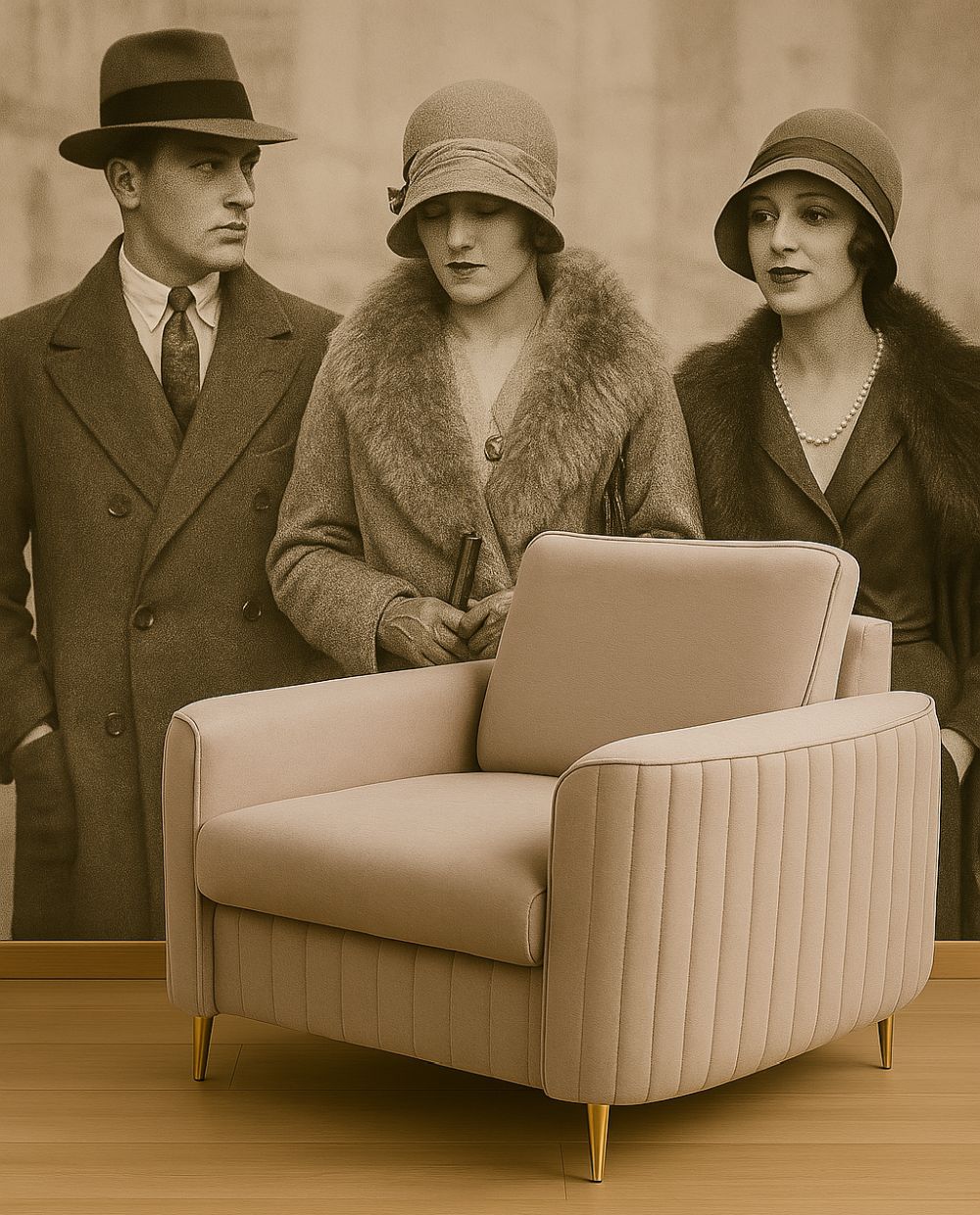 Gustowny fotel na złotych nogach