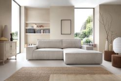 Mini kanapa narożna rozkładana sztruksowa z pianką PUR