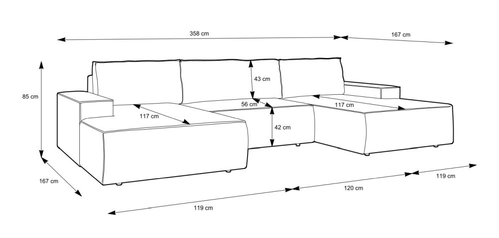 Sztruksowy narożnik U z funkcją spania BIANCO U1 4