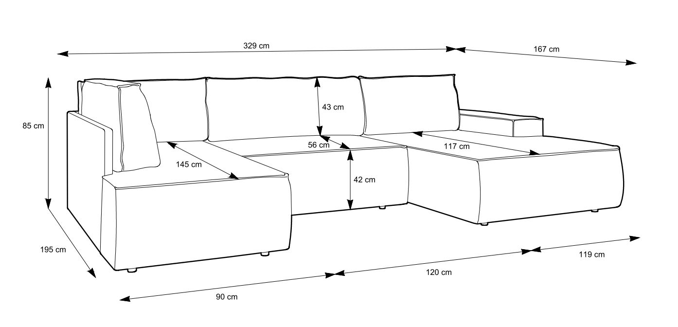 Narożnik w kształcie U z funkcją spania BIANCO U2 120 4