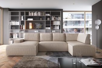 Ogromny sztruksowy narożnik XXL z funkcją spania