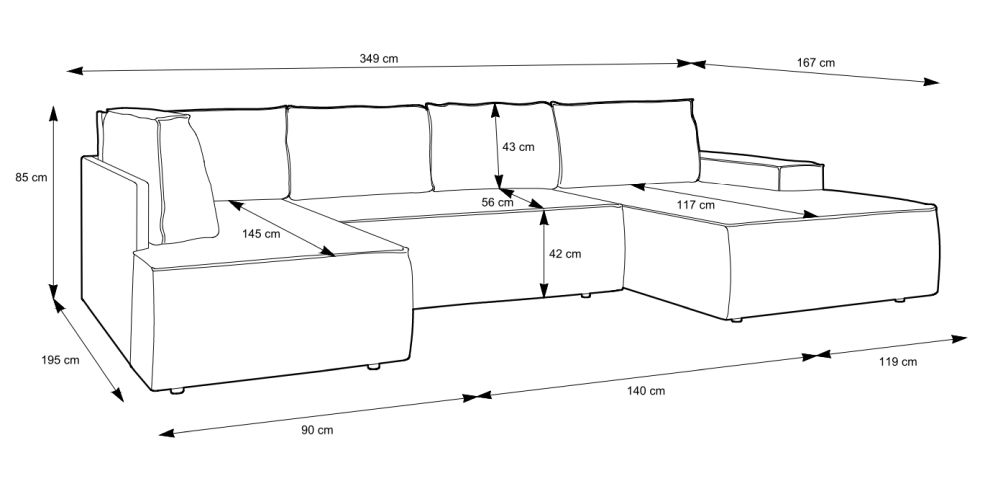 Ogromny sztruksowy narożnik XXL z funkcją spania BIANCO 4
