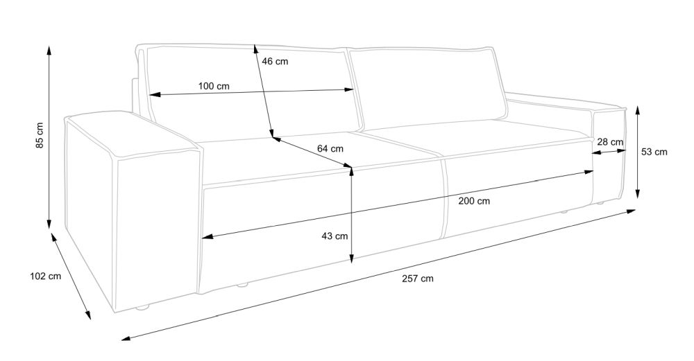 Sofa rozkładana do salonu z szerokimi bokami BIANCO 6