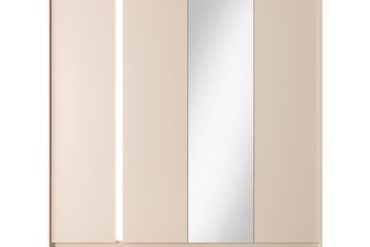 Beżowa szafa do sypialni z lustrem