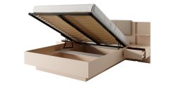 Beżowe łóżko sypialniane z pojemnikiem i ze stolikami nocnymi 160x200 DALIA 3