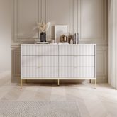 Komoda biała na 6 szuflad strukturalna ze złotymi nogami