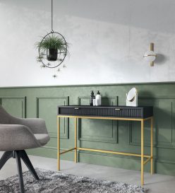 Czarna matowa toaletka strukturalna na złotych nogach