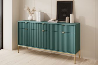 Komoda butelkowa zieleń ze złotymi nogami