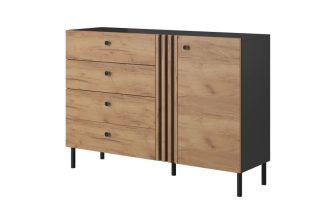 Komoda dąb craft antracyt na wysokich czarnych nogach