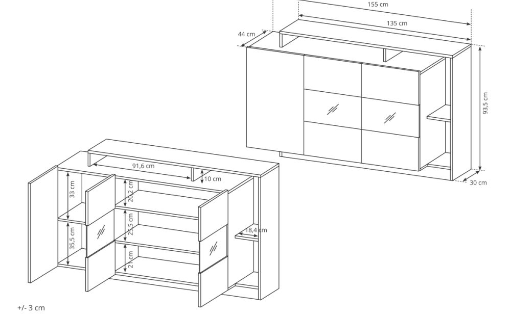 Komoda witryna barek 155cm ALESSIA 3