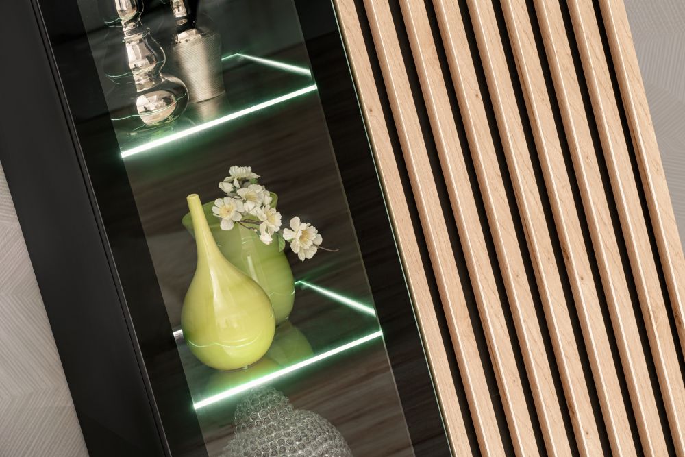 Luksusowa witryna niska z lamelami i podświetleniem LED